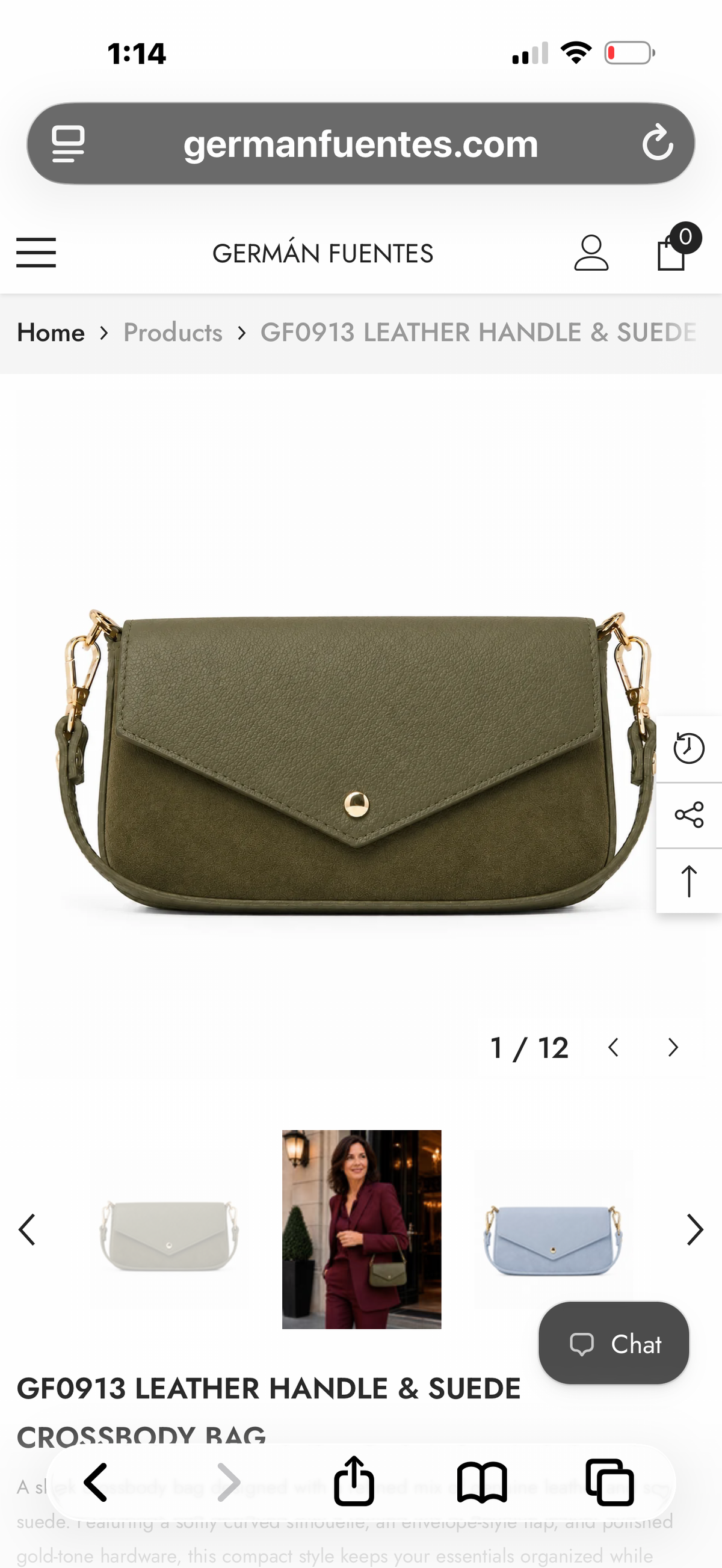 Leather Handle and Suede Handbag in Green