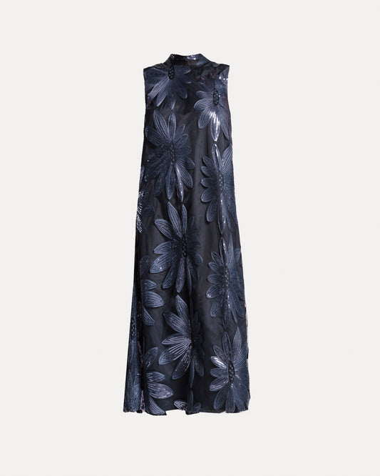 Diplomat Maxi Dress Sleeveless Floral Sequin Poly Mesh in Navy by Frances Valentine