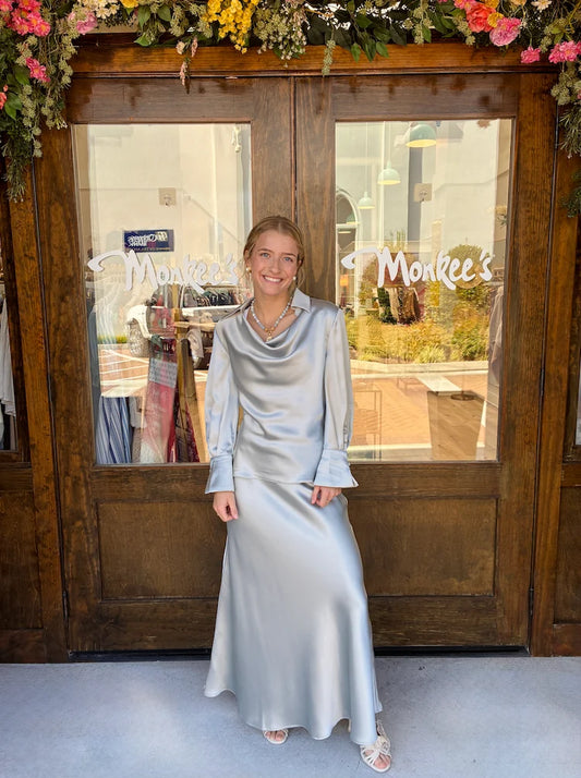 Astrid Charmeuse Blouse in Silver by Tyler Boe