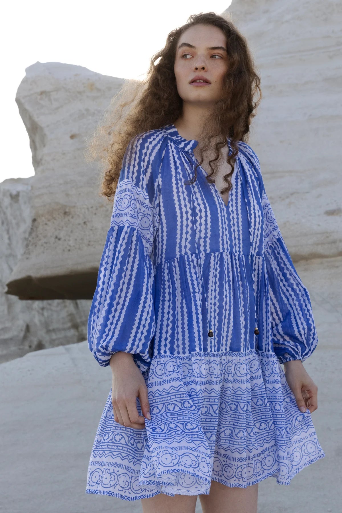 Balloon Sleeve Short Dress in Ziggy Blue by Oliphant