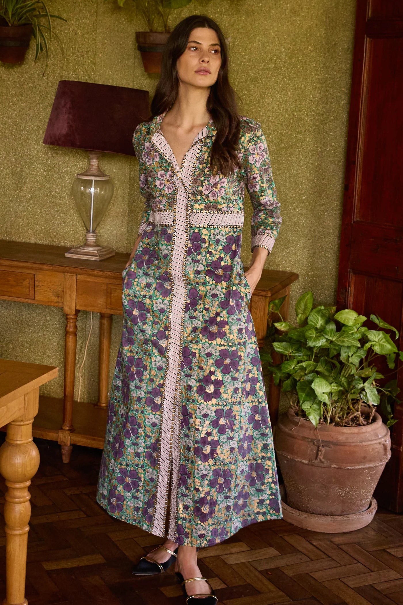 Shirt Dress Maxi in Matera Green by Oliphant